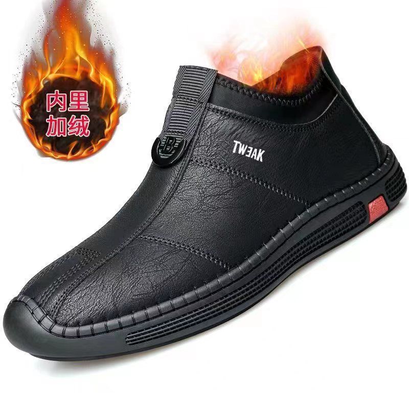Single Cotton Same 2025 Casual Men's Leather Shoes One-pedal Sports Leather Shoes Black Men's Single Shoes Trendy Shoes