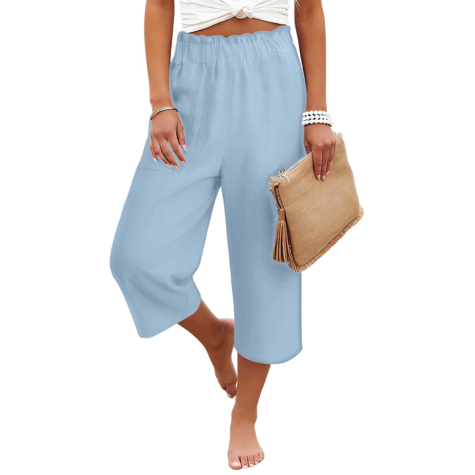 

Женские эластичные брюки с высокой посадкой, повседневного кроя, с широкими штанинами, длинные, с карманами L синий