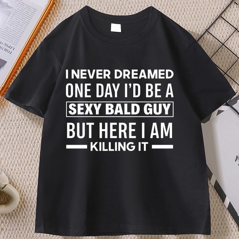 

Hilarious Bald Joke T-Shirt for Men Saying on Soft Black Crew Neck Tees XXXL чорний