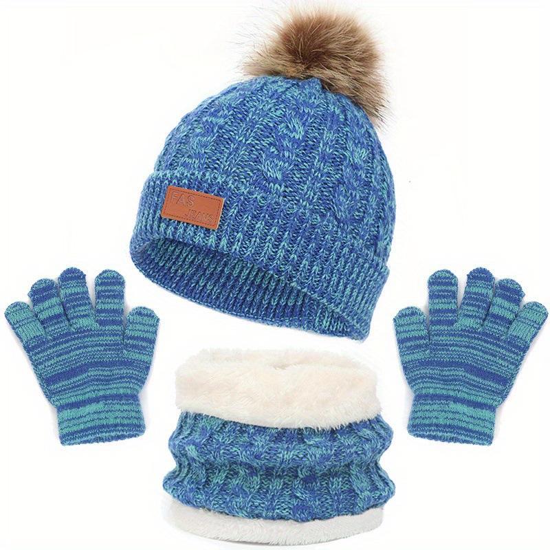 New Children's Hats, Scarves, Gloves, Three-piece Set, Boys and Girls Single-ball Double-ball Knitted Hats