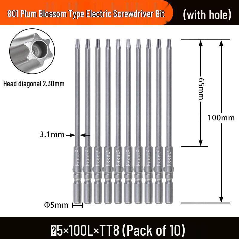 Nigao S2 Torx Electric Screwdriver Bit, 801 with Hole, 5mm Round Shank