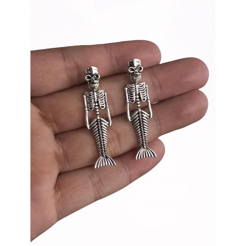 European & American Gothic Mermaid Skull Earrings for Halloween