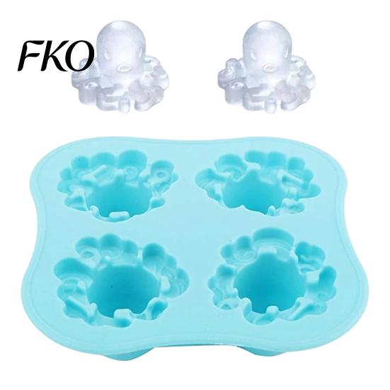 Octopus Shaped Ice Cubes Cube Tray Mold, 4 Grid Maker, Food Grade Food-grade TPR Soft Easy Release for Jelly Chocolate Drinks And