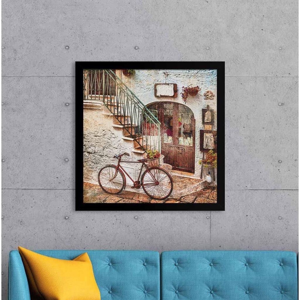 Vintage Cycle Painting Big Canvas Painting For Bedroom, Living Room, Drawing Room With Frame, Multicolour, Square, 2x2 Feet, 24.0 X 24.0 inch,Set Of 1