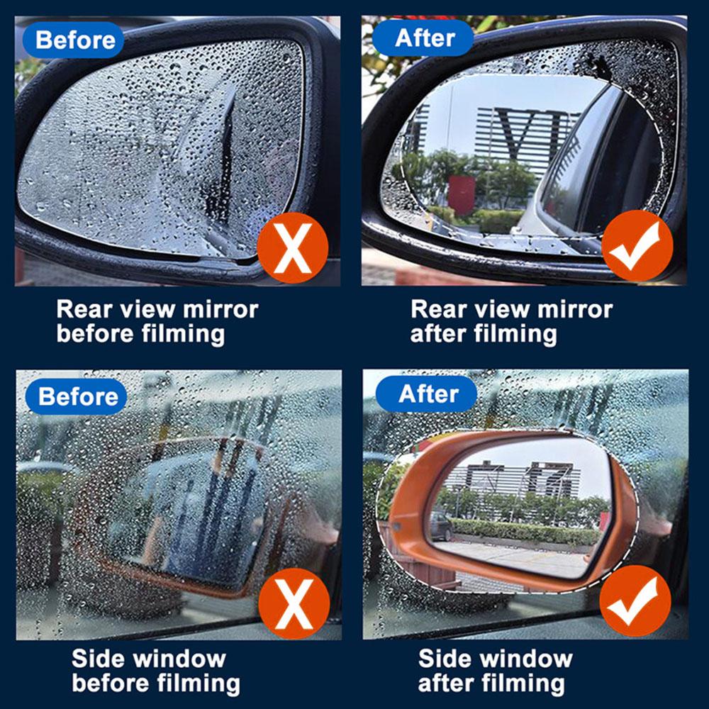 2Pcs Oval 100x150mm Car Rear View Mirror Film PET Anti-Fog Rainproof Mirror Film with Tools