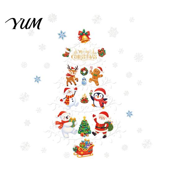 Reindeer Snowman Stickers Reusable Christmas Window Clings, Double Sided PVC Static Glass Stickers, Snowflake Elk Holiday Decals Santa Claus Xmas Tree