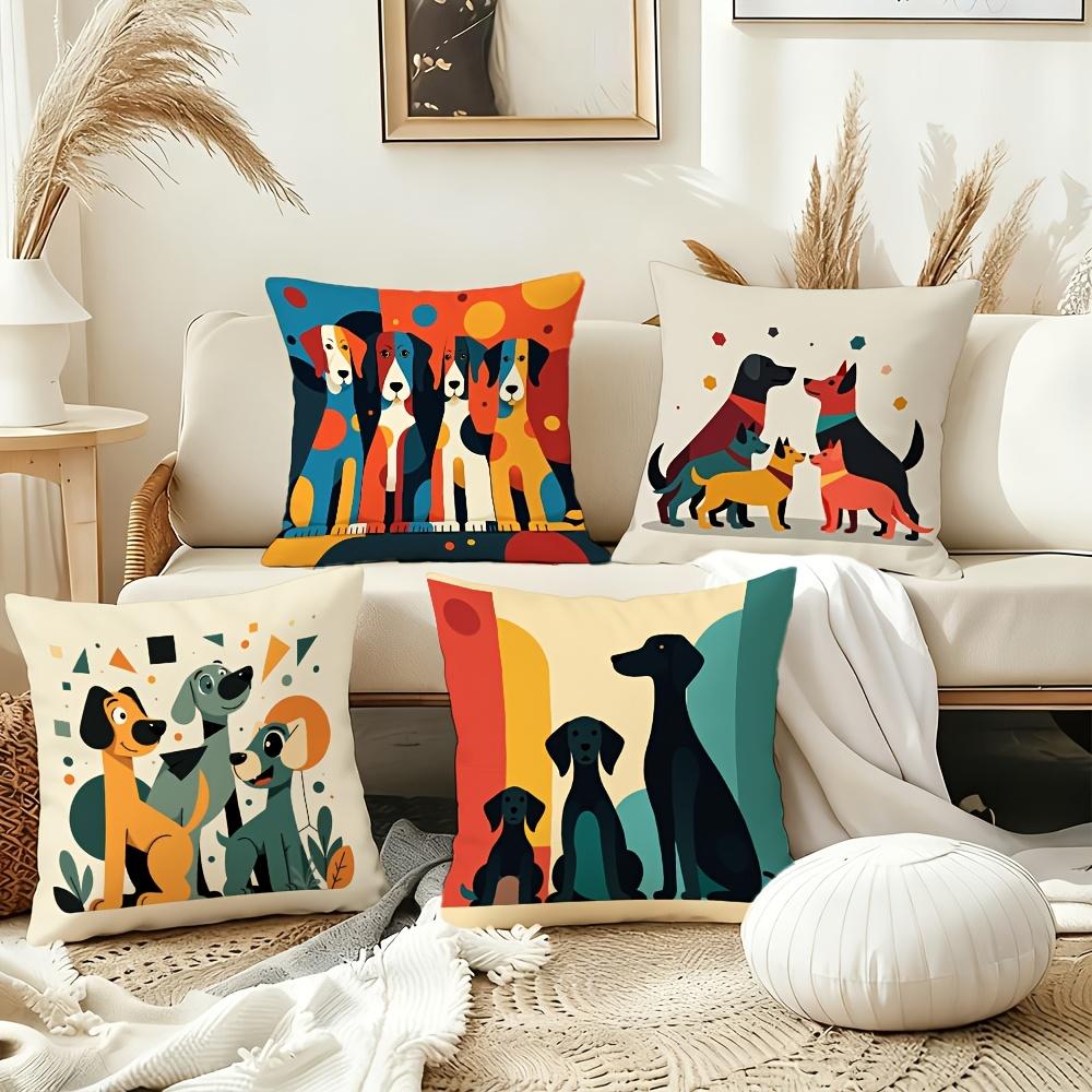 4 Pezzi Copricuscino Digitale a Tema Cane Carino Peluche Corto Adatto per Soggiorni Camere da Letto Divani Cuscino Decorativo