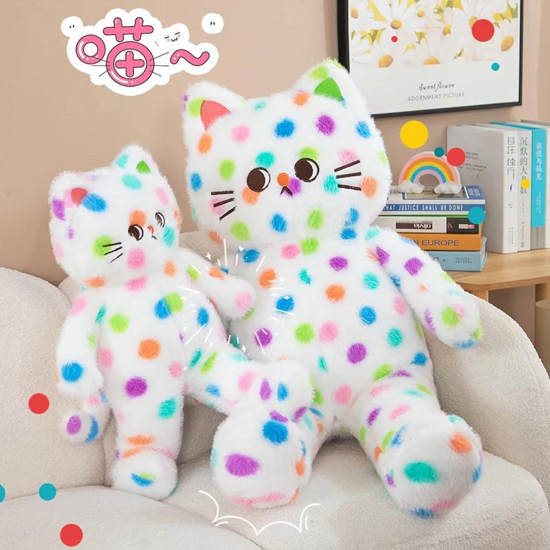 45-80Cm Kawaii Wave Point Cat Plush Toy Doll Pillow Cushion Cartoon White Red Large Size Sleeping Plush Doll Gift For Girlfriend