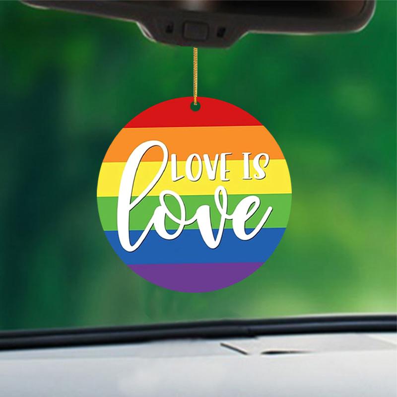 

Цветной узор «LOVE Is LOVE» 2D акриловое автомобильное зеркало, подвесное украшение, брелок для рюкзака, подвеска, елочные украшения, подвески для домашнего декора