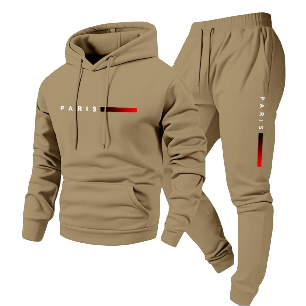 Mens Hooded Sweatshirt and Jogger Pants Set Casual Long Sleeve Pullover Hoodie Tracksuit with PARIS Letter Print for Everyday Wear