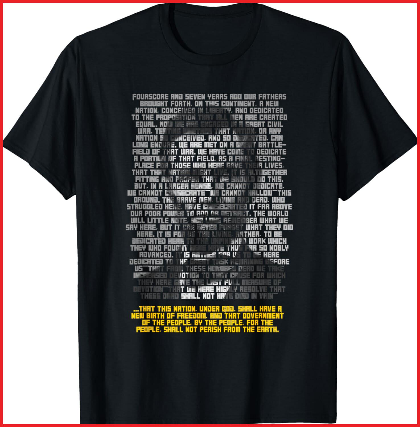 Abraham Lincoln Portrait Gettysburg Address black T-Shirt S-5XL XL
