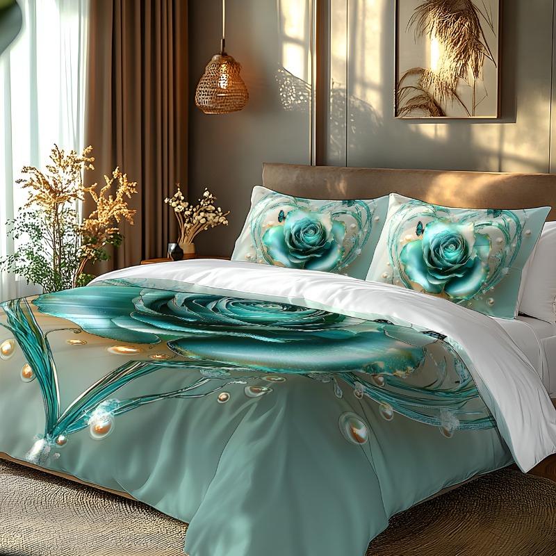 Blumen Bettwäsche Set Rose Bettbezug Set Steppdeckenbezug mit Kissenbezug für Schlafzimmerdeko Geburtstagsgeschenk Halloween Weihnachtsgeschenk