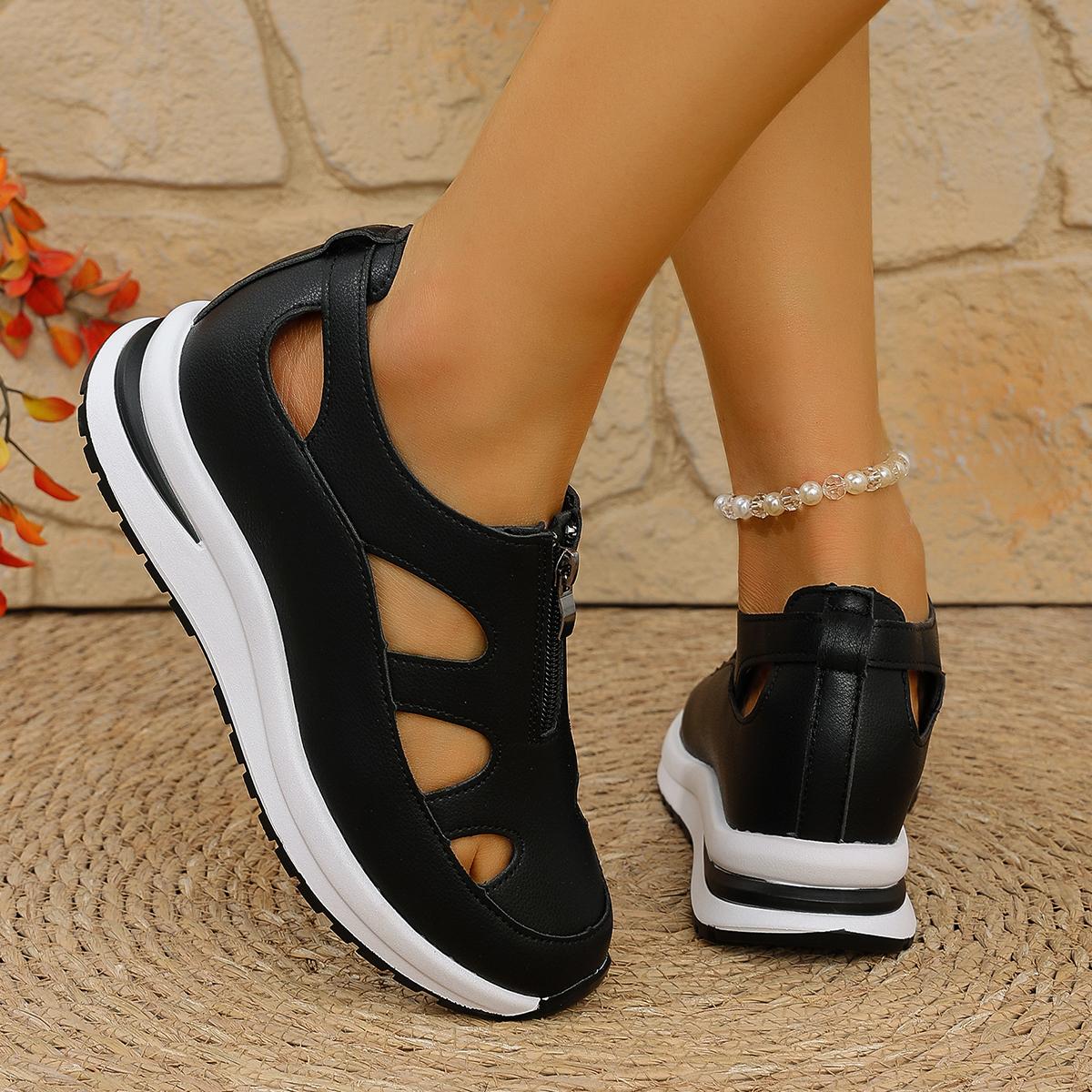 

Прекрасные черные сандалии для женщин, повседневные сандалии на танкетке, туфли на высоком каблуке для женщин, однотонные кожаные сандалии на платформе на молнии, летние сандалии, большой размер 40 чёрный