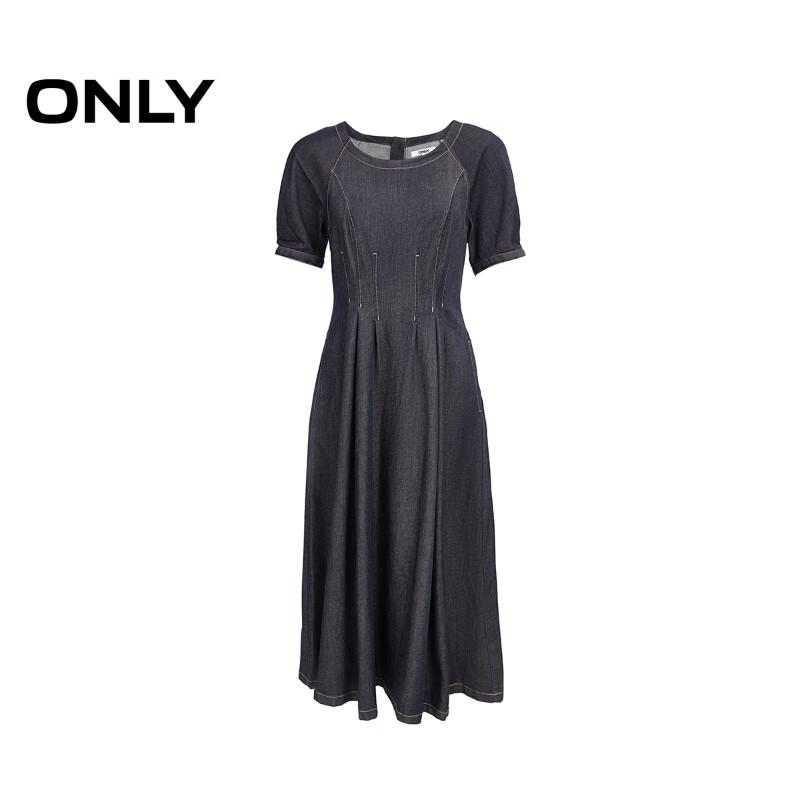 Only 2025 Women's Puff Sleeve Denim A-Line Midi Dress