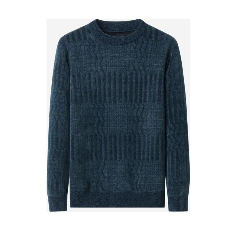 Winter Men's Chenille Thick Knit Sweater Middle-aged Round Neck Casual Jacquard Bottoming Sweater