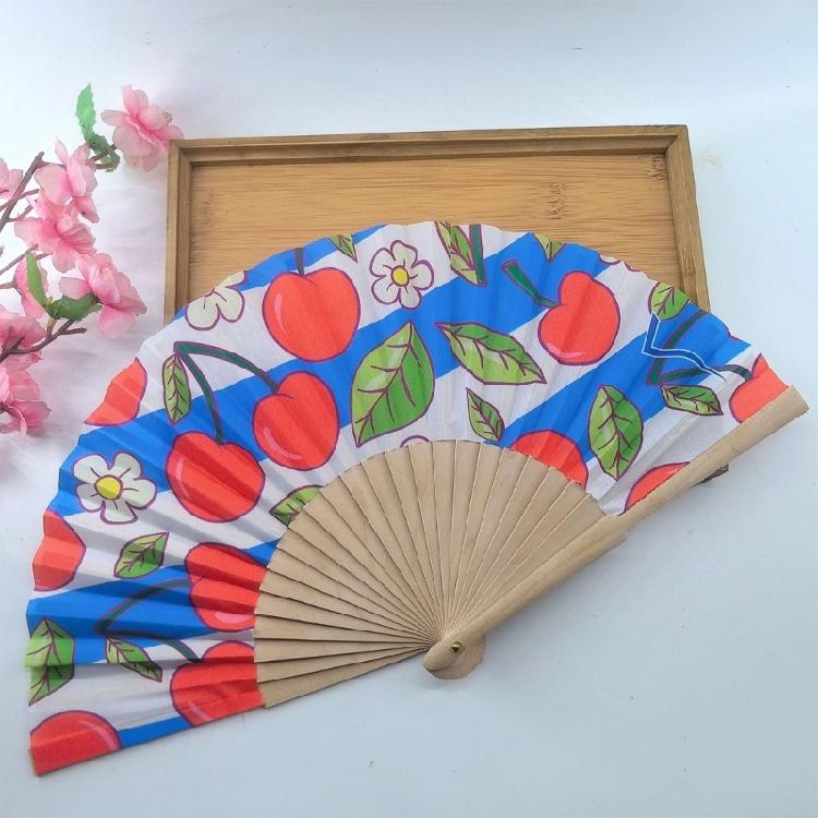 7Inch Lemon Cherries Pattern Wood Folding Hand Fan Portable for Dance Event and As Home Art Decoration Spanish Design