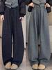 Women's Gray Cloud Scimitar Pants with Plus Velvet, Autumn/Winter 2025 - Woolen Wide-Leg, Drape, Relaxed Fit.