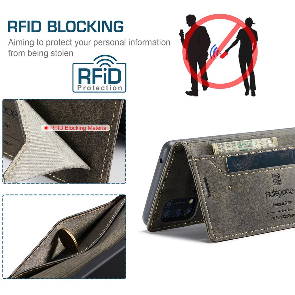 For Samsung Galaxy M31 / M31 Prime / F41 / M21s Vintage Leather Flip Wallet Case with RFID Blocking Card Slot, Matte Retro Folio Cover (4 Colors)