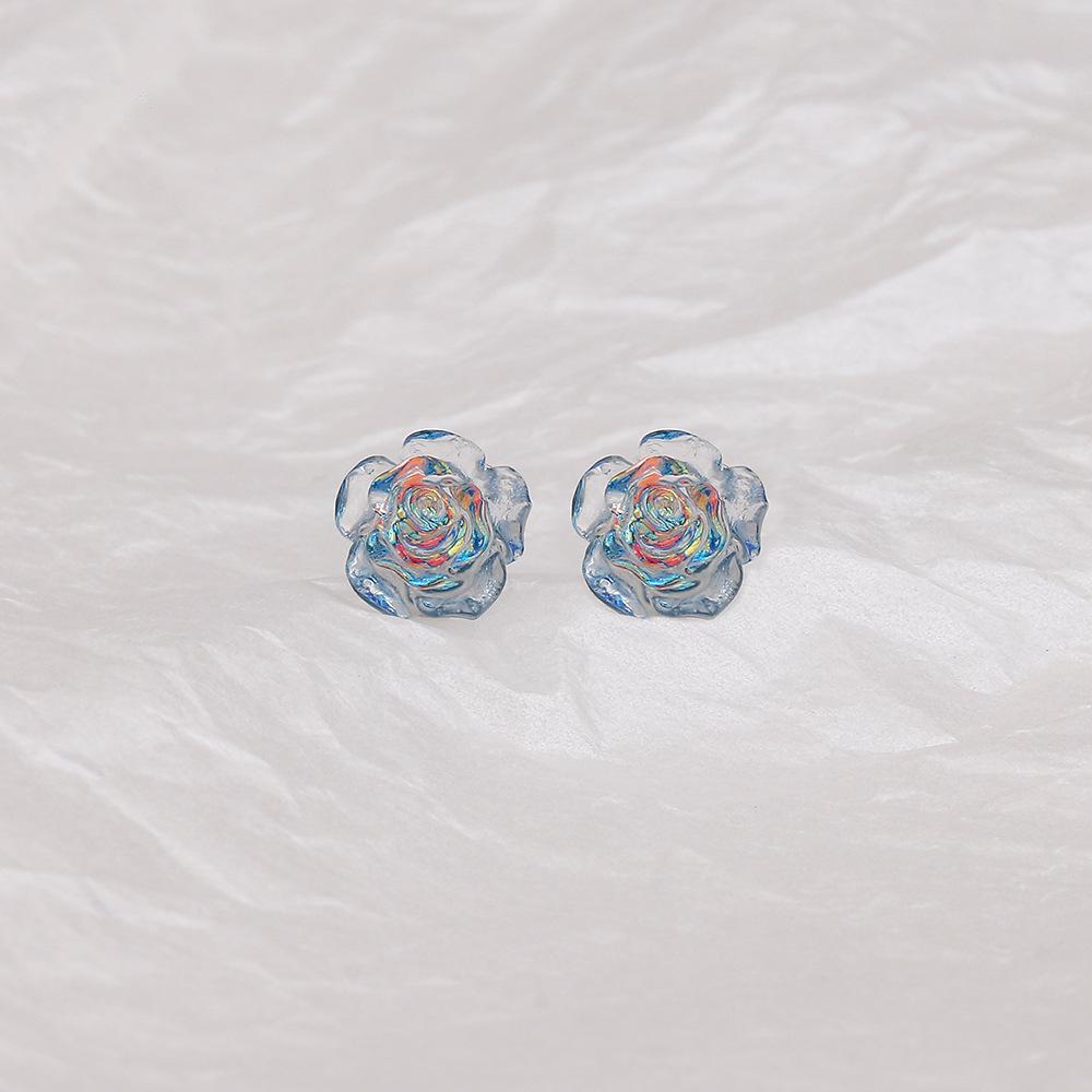

Iridescent Rose Ear Clip: Elegant Light Luxury Camellia Stud and Transparent Flower Ear Bone Earring. Copper (Pair)