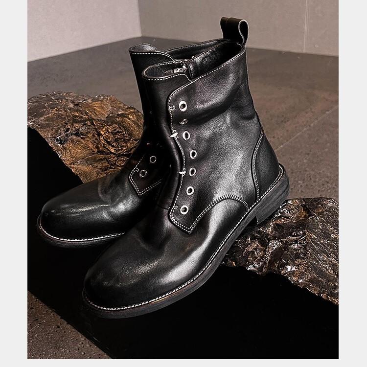 Haute Couture~ 2025 Autumn and Winter Round Head Side Zipper Medium Boots Brown First Layer Cowhide Genuine Leather Martin Boots Secret