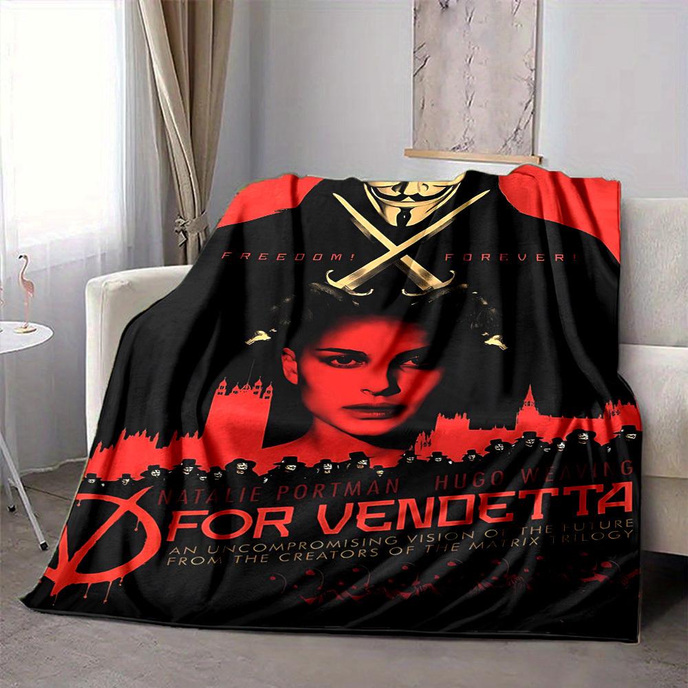 1pc V for Vendetta Flannel Throw Blanket - HD Printed Lightweight Soft Warm All-Season Blanket for Sofa, Bed, Travel, Camping 084