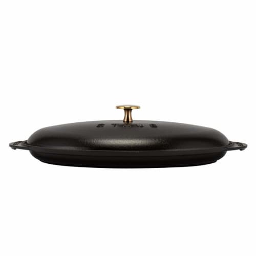 Staub Shallow Oval Serving Dish with Lid, 31cm, Enamel Pot, Shallow, Induction and Oven Safe, 1332125/40509-400-0, Black