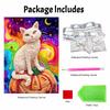 Halloween Pearl Painting Art White Cat On Pumpkin Full Pearl Handmade Diy Home Decorations