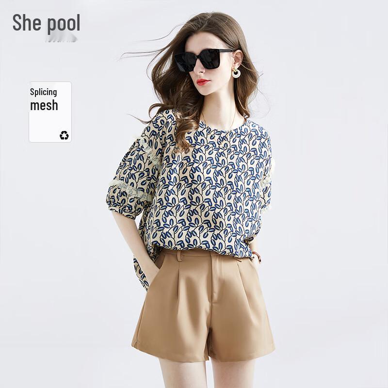Shechi Women s Elegant Contrast Mesh Blouse S