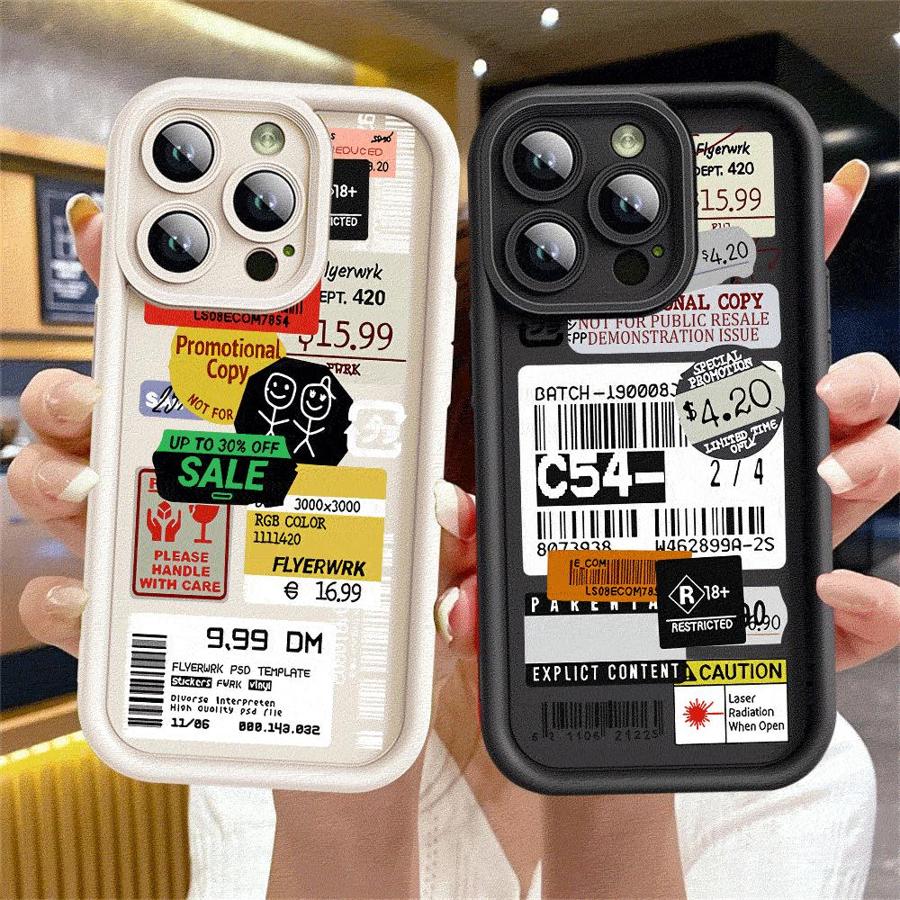 Stickers Collage Code Label Case For Apple iPhone 17 16 15 14 13 12 11 Pro Max 17 Air 16E XS X XR 7 8 Plus Soft Phone Back Cover