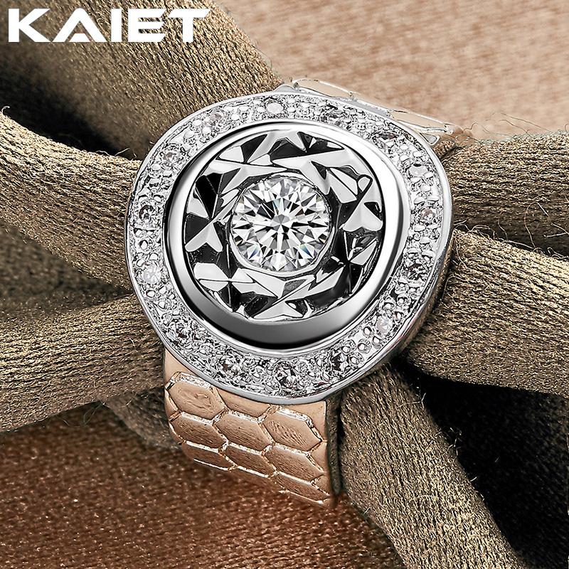 925 Sterling Silver Watch Round With Crystal 7-10 Ring Charm For Women Jewelry