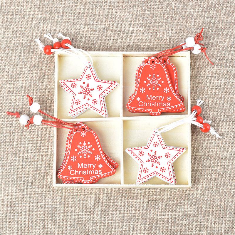 12Pcs Creative Christmas decorations DIY Christmas wooden pendants Christmas tree box set reindeer bell angel heart pendants