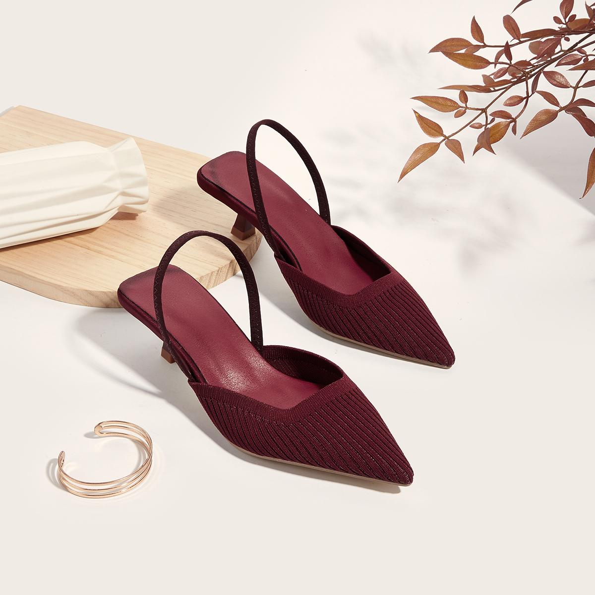 

Дизайнерские брендовые туфли-лодочки большого размера, женские босоножки на высоком каблуке, модные полосатые, мягкие и дышащие вязаные туфли с круглым толстым каблуком 43 вино красного