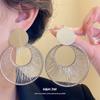 European and American Silver Needle Round Hollow Pendant Earrings Light Luxury High-end Earrings Fashion Versatile Earrings Design Sense Niche
