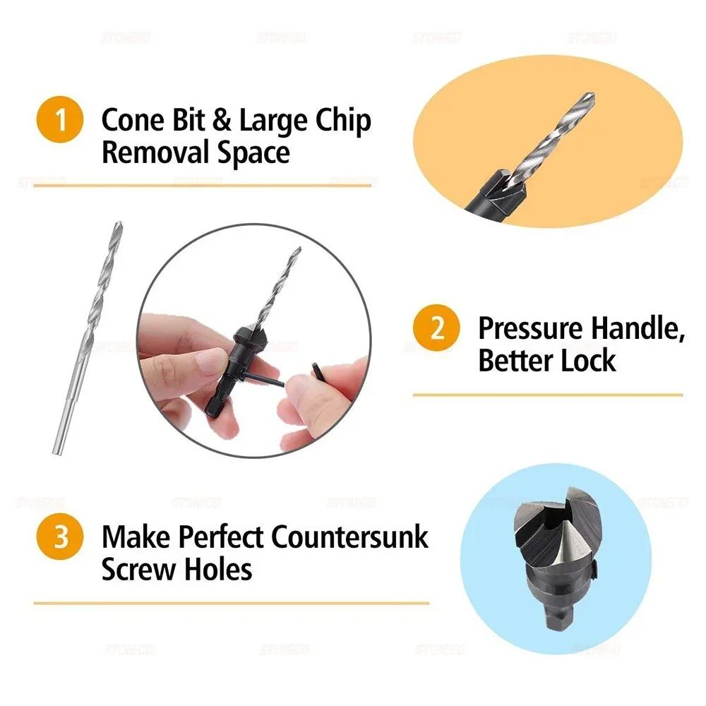 4Pcs Hex Handle Countersink Drill Bit Set Woodworking Chamfering Tool for Screw Head Opening