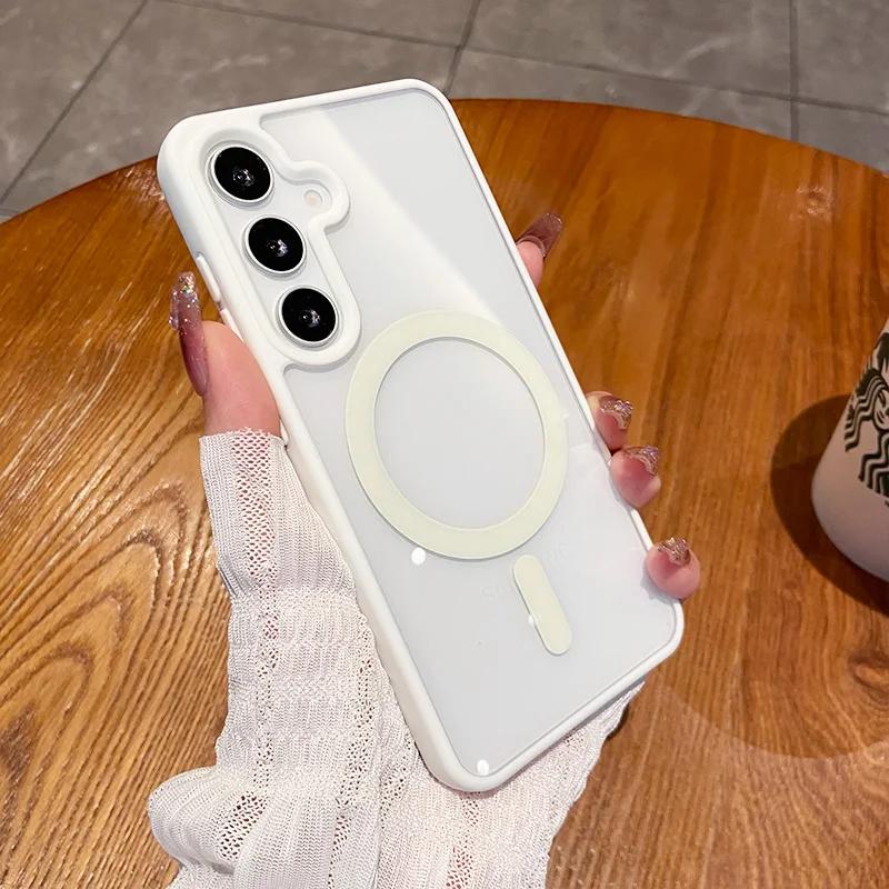 Luxury Magsafe Wireless Charge Case for Samsung Galaxy S25 Edge S22 S23 Plus S24 Ultra FE Clear Colour Magnetic Bumper Cover