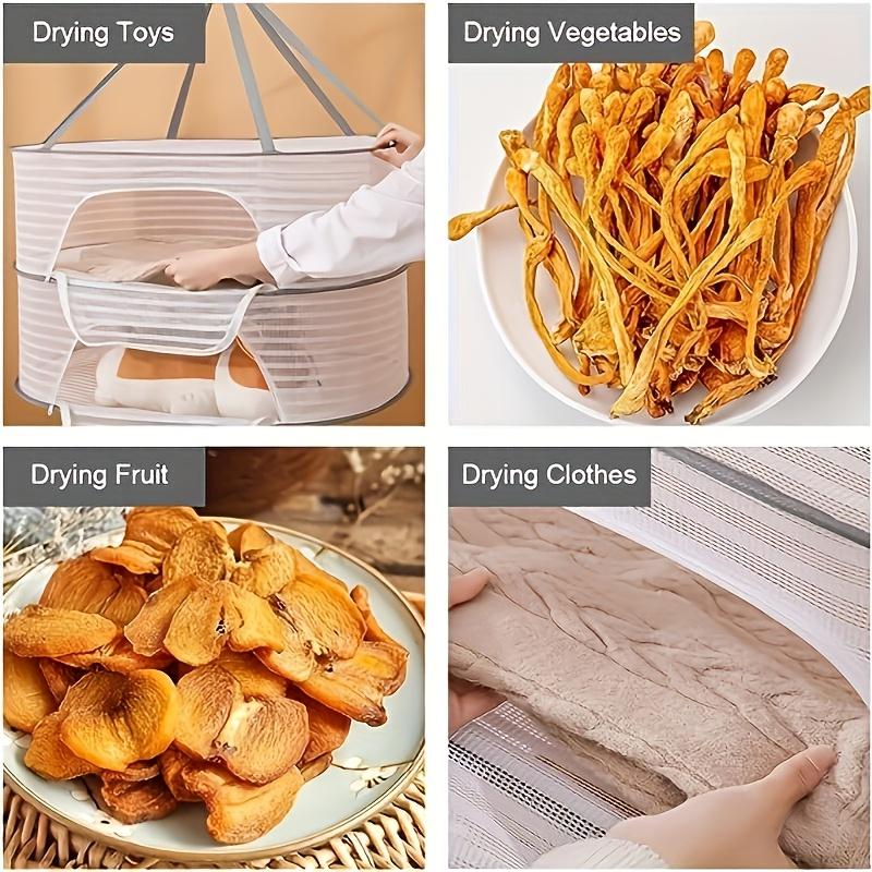 1~3Tier Foldable Clothes Drying Rack with Zipper - Non-Toxic Polyester Mesh for Fish, Shrimp and Herbs Suitable for Food Drying and Fruit Hanging