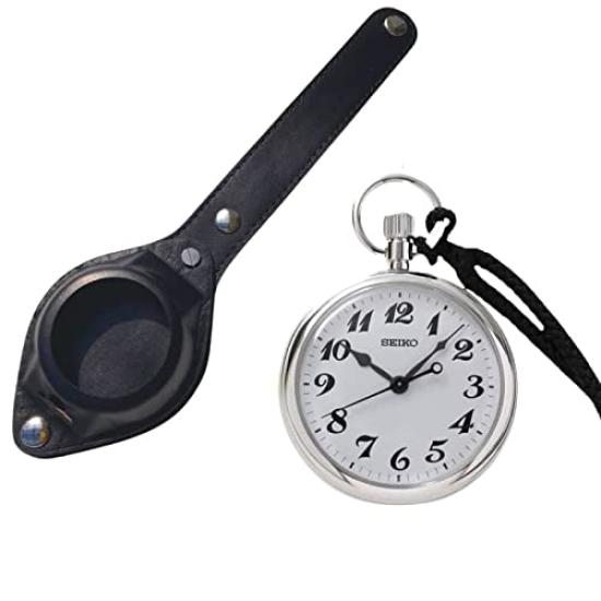 

Залізничний годинник SEIKO та кишеньковий годинник з підвісним ремінцем. Чорний набір кишенькових годинників срібний
