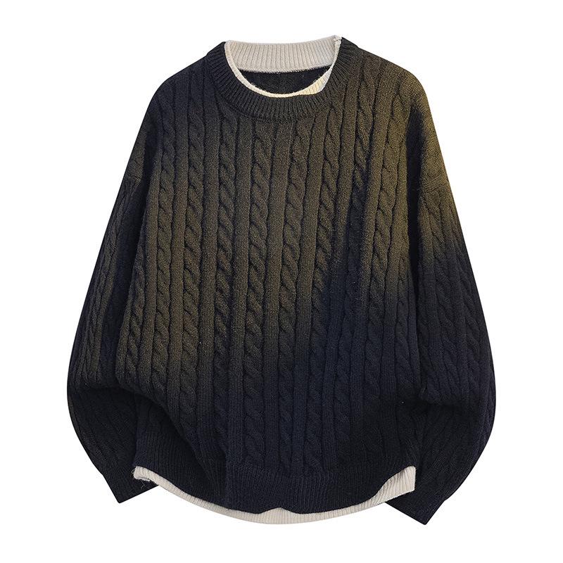 

Japanese-Style Fleece-Lined Cable Knit Two-Piece Look Sweater for Autumn/Winter M (90-105 lbs)