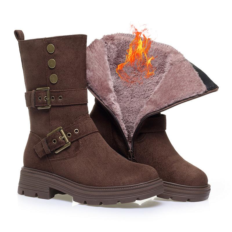 

Joker Retro Ladies Boots with Velvet in Autumn and Winter with Heels and Thick Women s Soles. 35