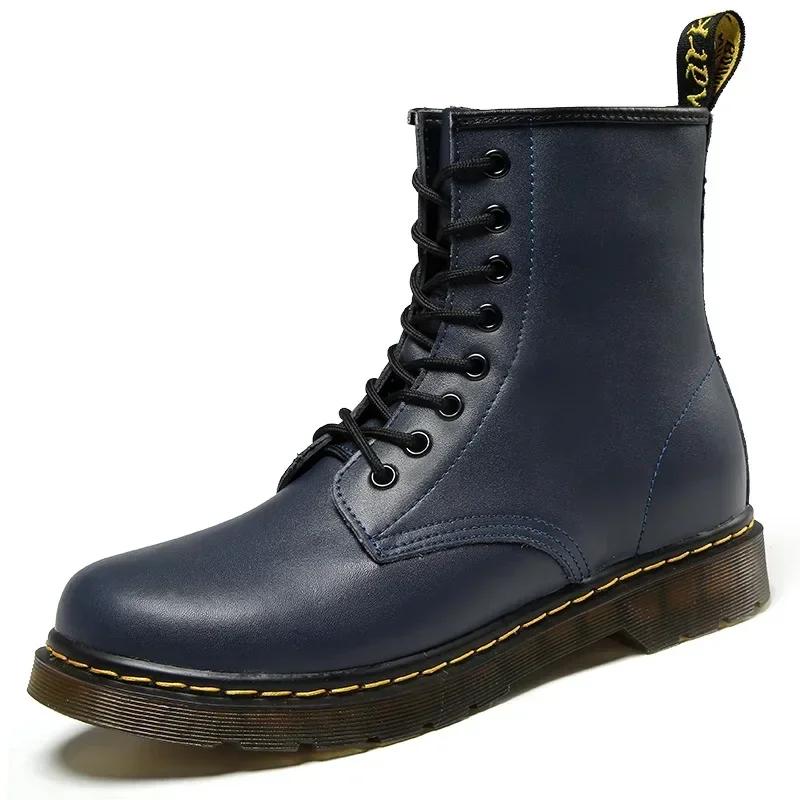 High Top Men's Shoes Classic Leather Boots Fashion Black Ankle Boots Outdoor Motorcycle Breathable Boots Women's Boot Size