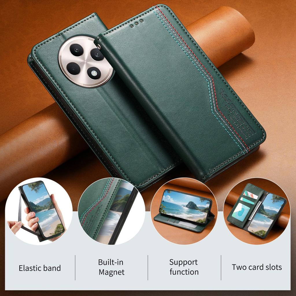 Multifunksjonelt Vintage Luksus Etui for Oppo A3 Pro/A5 Pro/Realme C63/C75/Reno12 F...Stativ + Kortlomme + Sklisikker Stropp | Semsket skinn & Lær (4 farger)