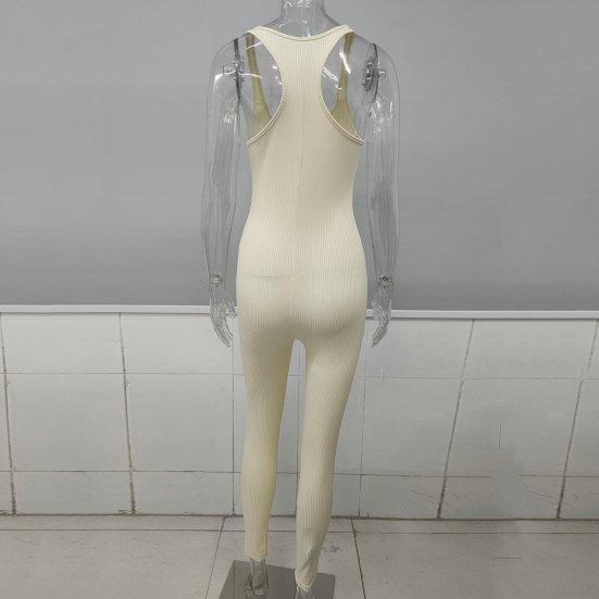 Tuta da Yoga Senza Maniche Scollo a U Schiena a Croce Costinata Monocolore Alta Elasticità Bodycon Tuta Attività Streetwear