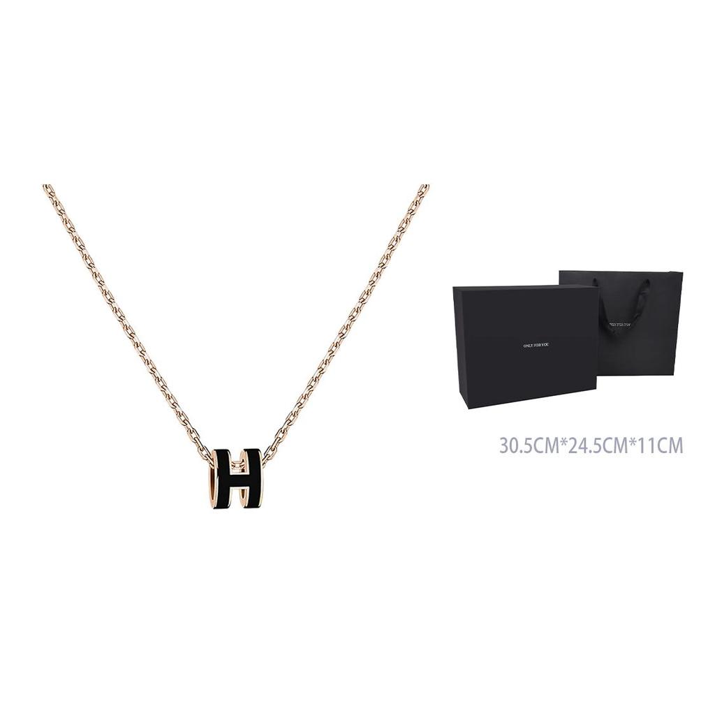 Hermes Mini Pop H Iconic Letter Decoration Necklace Women Necklace Rose-Gold Black H147992FO03