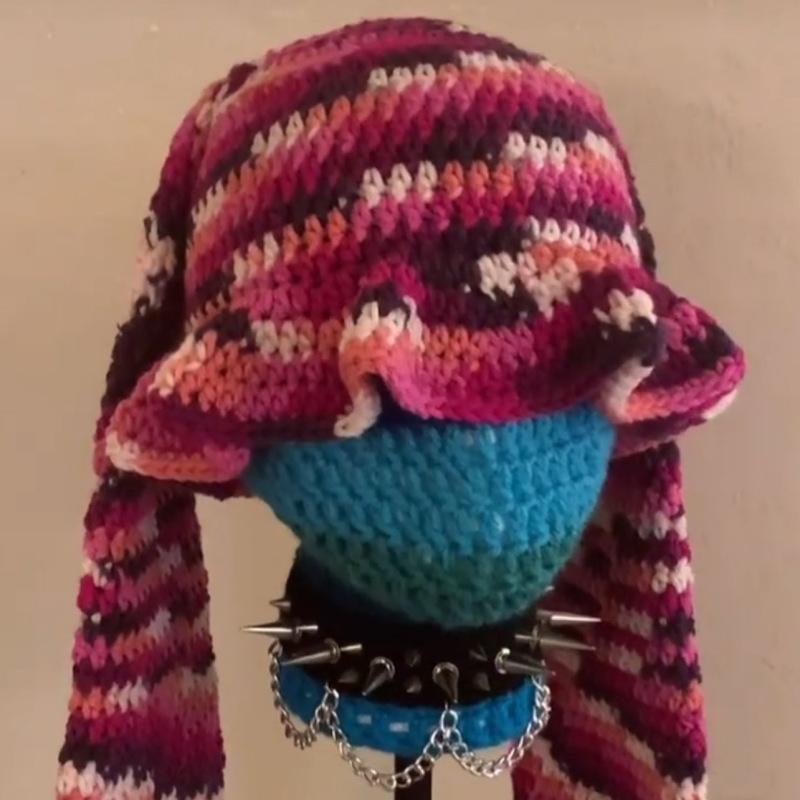 New Hand Knitted Embroidered Big Brim Hollow Fisherman Hat Showing Face Little Cute Knitted Hood