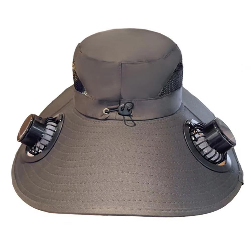 Dual Fan Wide Brim Sun Cap Breathable Adjustable Visor Cap Cooling Fisherman Hat  Fishing