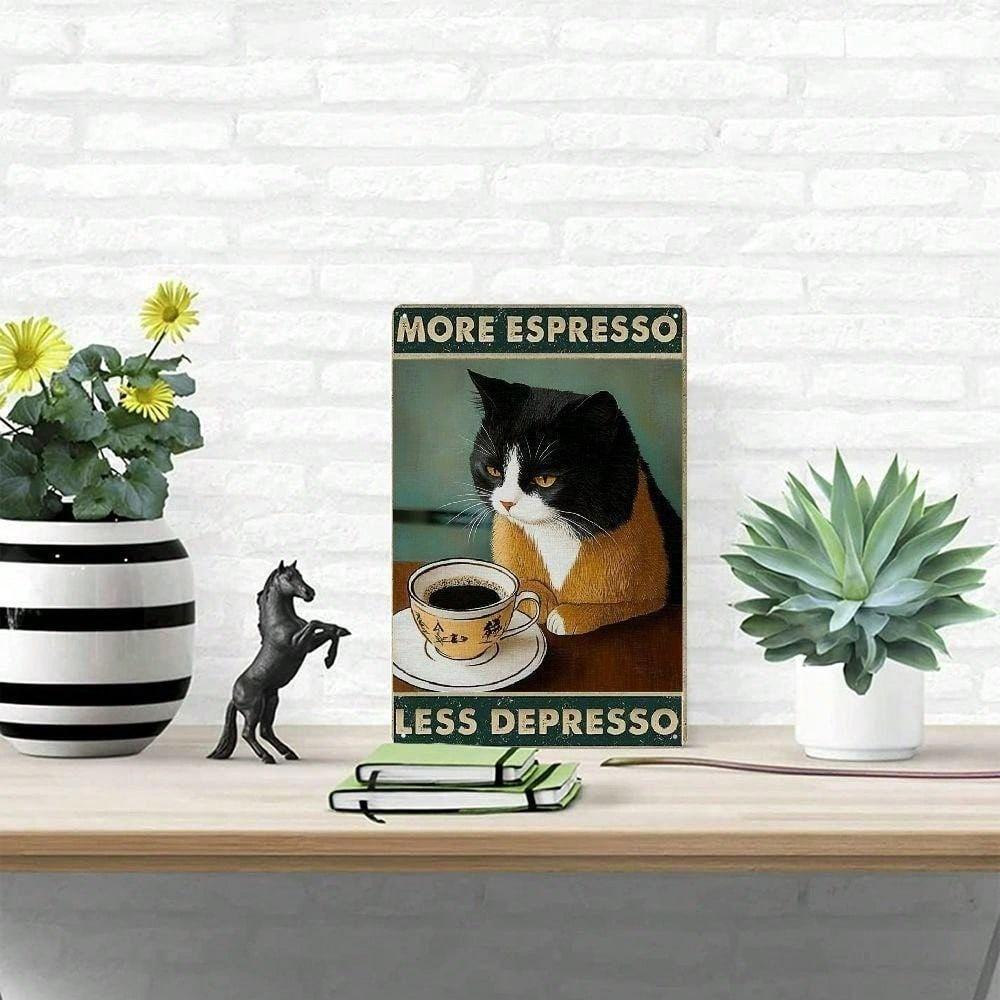 Vintage More Espresso Less Depression Metal Wall Art Weatherproof Rustproof UV Resistant 2D Flat Unframed Poster Durable Tin Sign