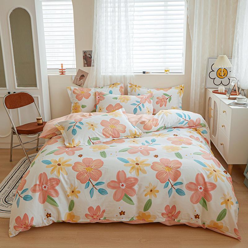 Fresh Floral Duvet Cover Set 100% Cotton Garden Style Pattern Queen Size Bedding Set Quilt Cover with Pillowcases for All Season