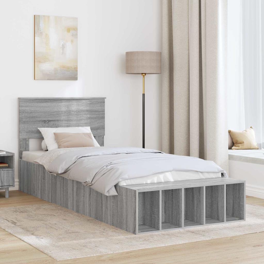 Bed Frame with Shelf Grey Sonoma 75 x 190 cm Engineered Wood