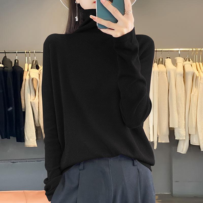 

Autumn new knitted sweater worsted slim pullover bottoming women s sweater tops stacked sweater supply XXL чёрный