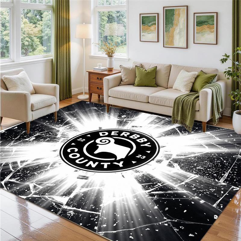 Derby County Football Design Crystal Velvet Rug Soft Decorative Mat for Bedroom Entrance